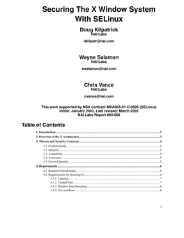 Securing the X Window System with Selinux Doug Kilpatrick NAI Labs Dkilpatr@Nai.Com