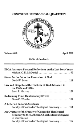 Law and Gospel and the Doctrine of God: Missouri in the 1960S and 1970S Scott R