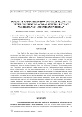 Diversity and Distribution of Fishes Along the Depth Gradient of a Coral Reef Wall at San Andrés Island, Colombian Caribbean