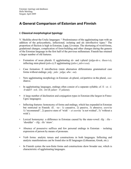 A General Comparison of Estonian and Finnish