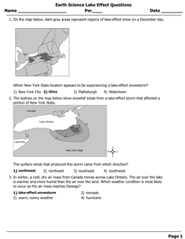 Earth Science Lake Effect Questions Name ______Per____ Date ______