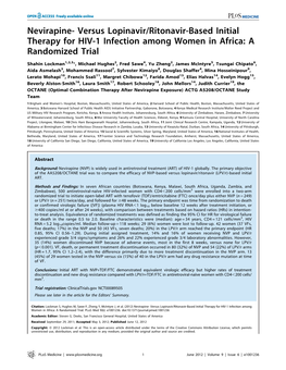 Versus Lopinavir/Ritonavir-Based Initial Therapy for HIV-1 Infection Among Women in Africa: a Randomized Trial