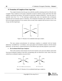 Formation of Complexes from Aquo Ions the Complex Formation from the Aquo Ions Yields the Assembly Containing Metal Ions with Only Water As Ligands