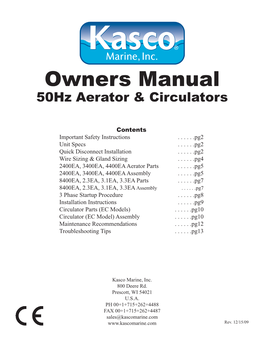 Owners Manual 50Hz Aerator & Circulators