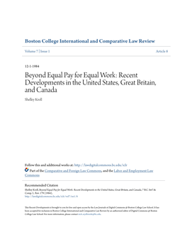 Beyond Equal Pay for Equal Work: Recent Developments in the United States, Great Britain, and Canada Shelley Kroll