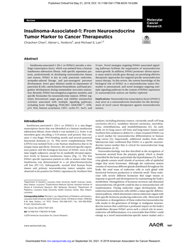 Insulinoma-Associated-1: from Neuroendocrine Tumor Marker to Cancer Therapeutics Chiachen Chen1, Abner L