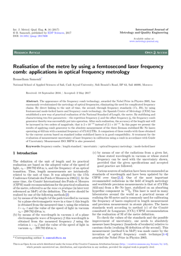 Realisation of the Metre by Using a Femtosecond Laser Frequency Comb: Applications in Optical Frequency Metrology