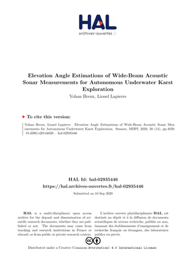 Elevation Angle Estimations of Wide-Beam Acoustic Sonar Measurements for Autonomous Underwater Karst Exploration Yohan Breux, Lionel Lapierre