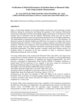 Verification of Material Parameters of Earthen Dams at Diamond Valley Lake Using Geodetic Measurements