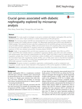 Crucial Genes Associated with Diabetic Nephropathy Explored by Microarray Analysis Zhikui Wang, Zhaoxia Wang*, Zhongqi Zhou and Yueqin Ren