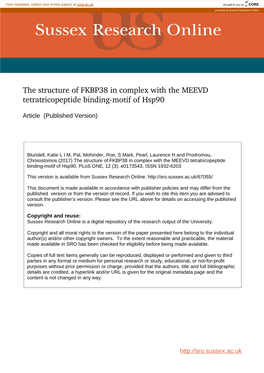 The Structure of FKBP38 in Complex with the MEEVD Tetratricopeptide Binding-Motif of Hsp90