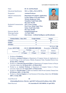 Dr. D. Arul Pon Daniel Educational Qualification : M.C.A., M.B.A., Ph