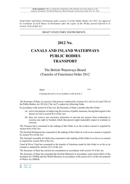 The British Waterways Board (Transfer of Functions) Order 2012 No