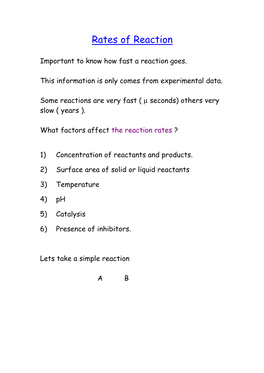 Rates of Reaction