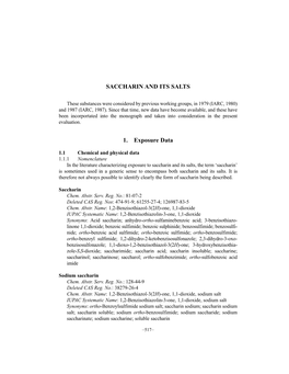 SACCHARIN and ITS SALTS 1. Exposure Data