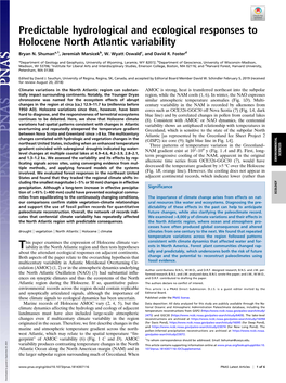 Predictable Hydrological and Ecological Responses to Holocene North Atlantic Variability