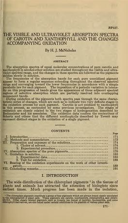 The Visible and Ultraviolet Absorption Spectra of Carotin and Xanthophyll and the Changes Accompanying Oxidation