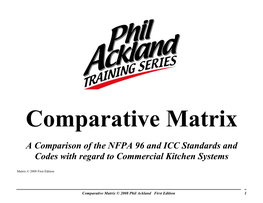 NFPA 96 and ICC Standards and Codes with Regard to Commercial Kitchen Systems