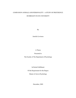 Companion Animals and Personality: a Study of Preference