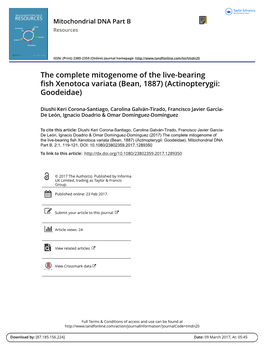 The Complete Mitogenome of the Live-Bearing Fish Xenotoca Variata (Bean, 1887) (Actinopterygii: Goodeidae)