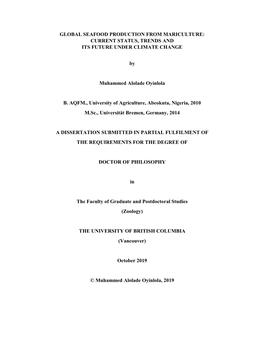 Global Seafood Production from Mariculture: Current Status, Trends and Its Future Under Climate Change