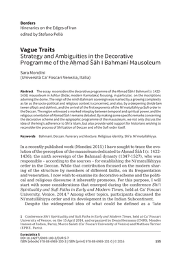 Vague Traits Strategy and Ambiguities in the Decorative Programme of the Aḥmad Šāh I Bahmanī Mausoleum