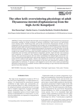 The Other Krill: Overwintering Physiology of Adult Thysanoessa Inermis (Euphausiacea) from the High-Arctic Kongsfjord