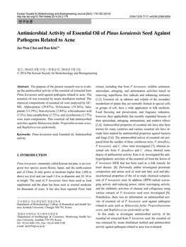 Antimicrobial Activity of Essential Oil of Pinus Koraiensis Seed Against Pathogens Related to Acne