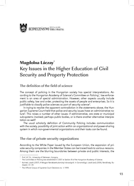 Key Issues in the Higher Education of Civil Security and Property Protection