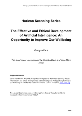 Horizon Scanning Series the Effective and Ethical Development Of