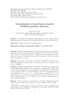 Dao Thanh Oai, Generalizations of Some Famous Classical Euclidean