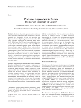 Proteomic Approaches for Serum Biomarker Discovery in Cancer