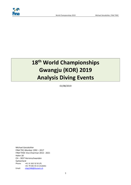 18Th World Championships Gwangju (KOR) 2019 Analysis Diving Events
