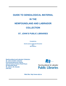 Guide to Genealogical Material in the Newfoundland