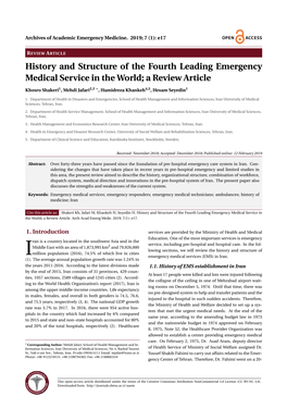 History and Structure of the Fourth Leading Emergency Medical Service in the World; a Review Article