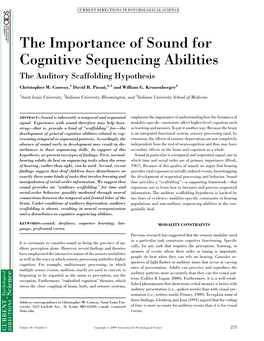 The Importance of Sound for Cognitive Sequencing Abilities the Auditory Scaffolding Hypothesis Christopher M