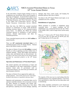 NRCS Assisted Watershed Dams in Texas 24Th Texas Senate District