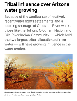 Tribal Influence Over Arizona Water Growing