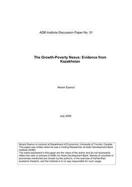 The Growth-Poverty Nexus: Evidence from Kazakhstan