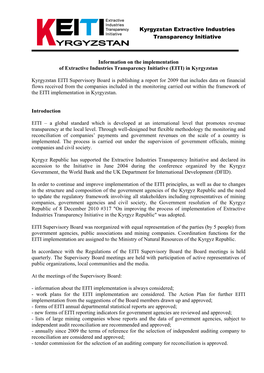 Kyrgyzstan Extractive Industries Transparency Initiative Information on the Implementation of Extractive Industries Transparency