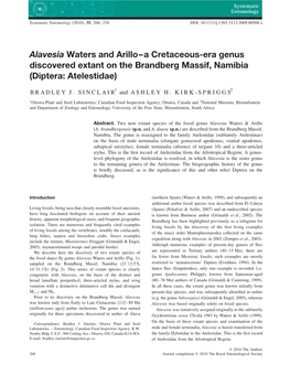 Alavesia Waters and Arillo–A Cretaceous-Era Genus Discovered Extant on the Brandberg Massif, Namibia (Diptera: Atelestidae)