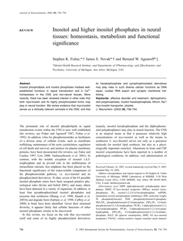 Inositol and Higher Inositol Phosphates in Neural Tissues: Homeostasis, Metabolism and Functional Signiﬁcance