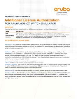 Additional License Authorization for ARUBA AOS-CX SWITCH SIMULATOR