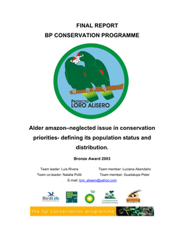 FINAL REPORT BP CONSERVATION PROGRAMME Alder Amazon