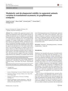 Variation in Translational Asymmetry in Geophilomorph Centipedes