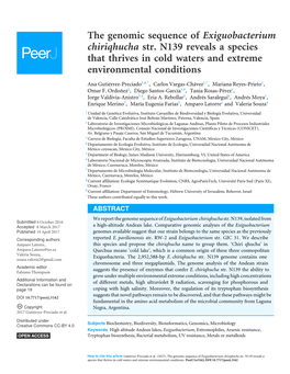 The Genomic Sequence of Exiguobacterium Chiriqhucha Str. N139 Reveals a Species That Thrives in Cold Waters and Extreme Environmental Conditions