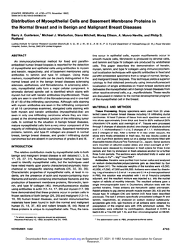 Distribution of Myoepithelial Cells and Basement Membrane Proteins in the Normal Breast and in Benign and Malignant Breast Diseases