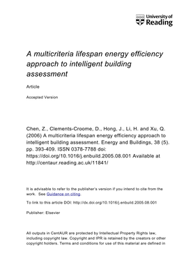A Multicriteria Lifespan Energy Efficiency Approach to Intelligent Building Assessment