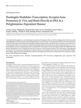 Huntingtin Modulates Transcription, Occupies Gene Promotersin Vivo, and Binds Directly to DNA in a Polyglutamine-Dependent Manne