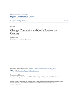 Change, Continuity, and Golf's Battle of the Century